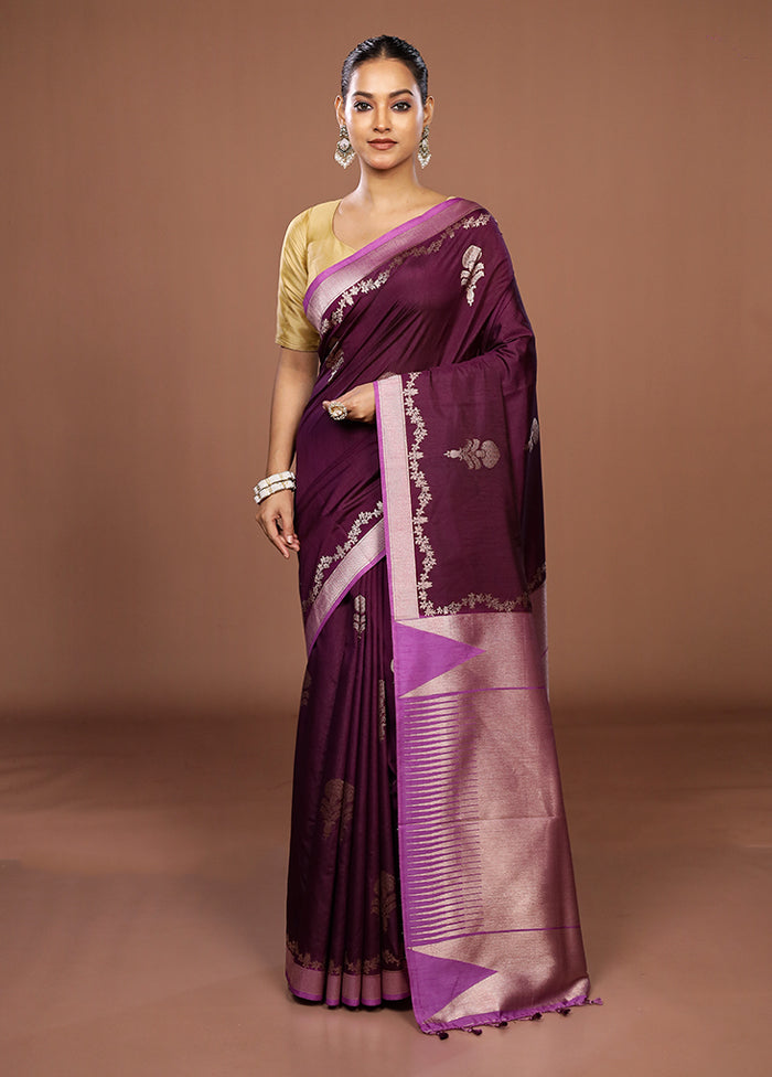 Purple Dupion Silk Saree With Blouse Piece