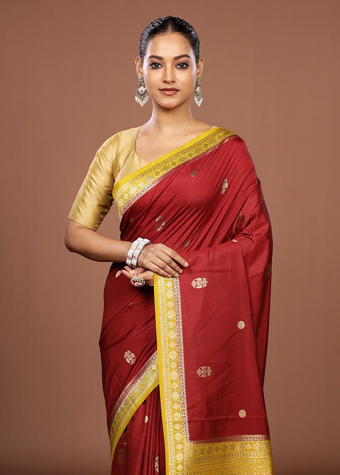 Maroon Dupion Silk Saree With Blouse Piece