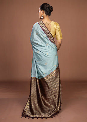 Blue Dupion Silk Saree With Blouse Piece