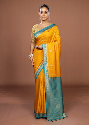 Yellow Dupion Silk Saree With Blouse Piece