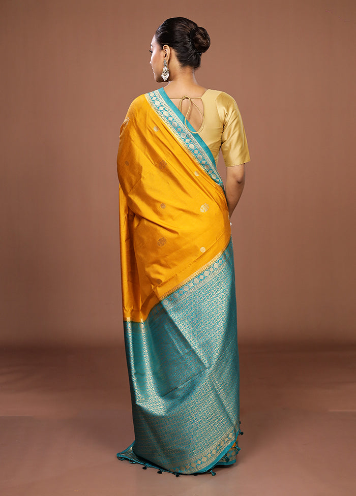 Yellow Dupion Silk Saree With Blouse Piece