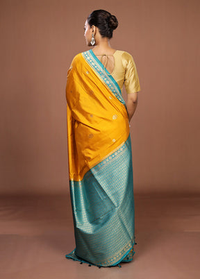Yellow Dupion Silk Saree With Blouse Piece