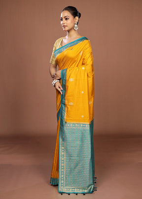 Yellow Dupion Silk Saree With Blouse Piece