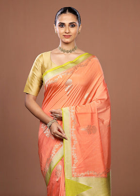 Peach Dupion Silk Saree With Blouse Piece