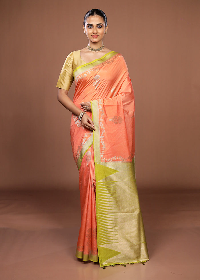 Peach Dupion Silk Saree With Blouse Piece