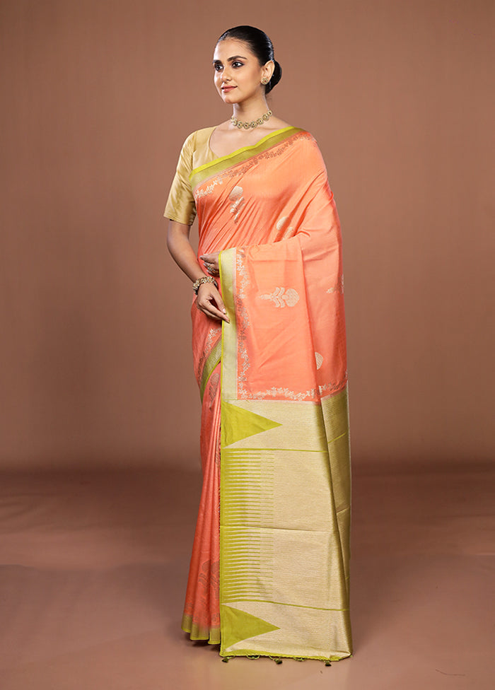 Peach Dupion Silk Saree With Blouse Piece
