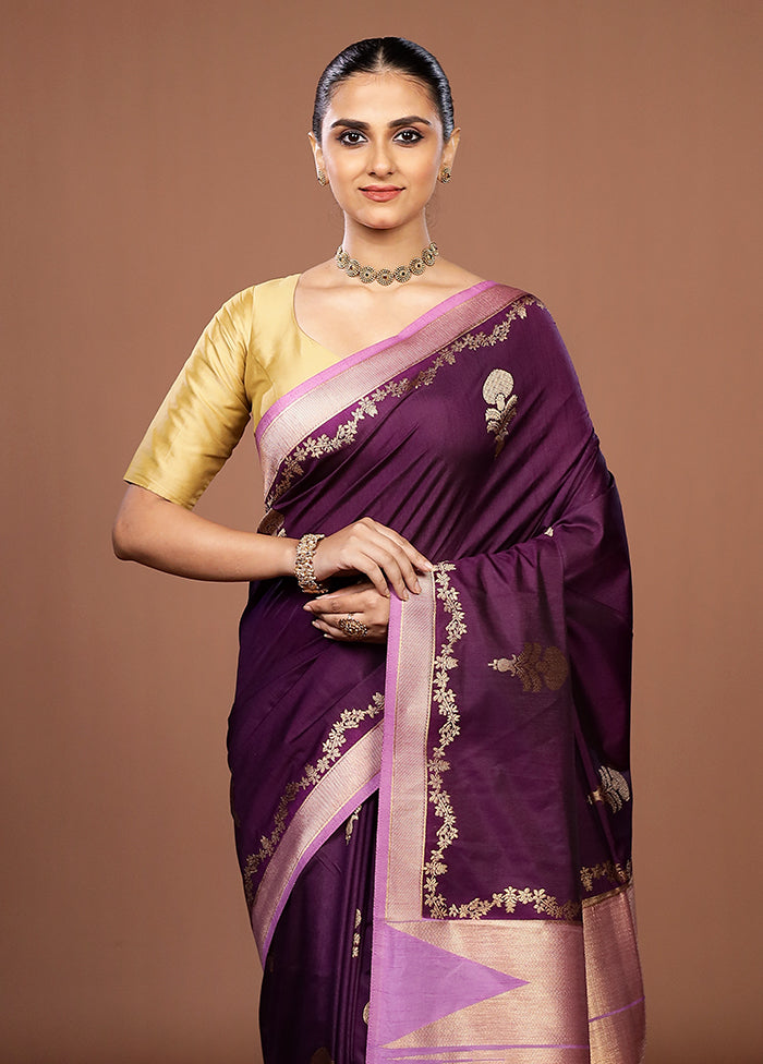 Purple Dupion Silk Saree With Blouse Piece