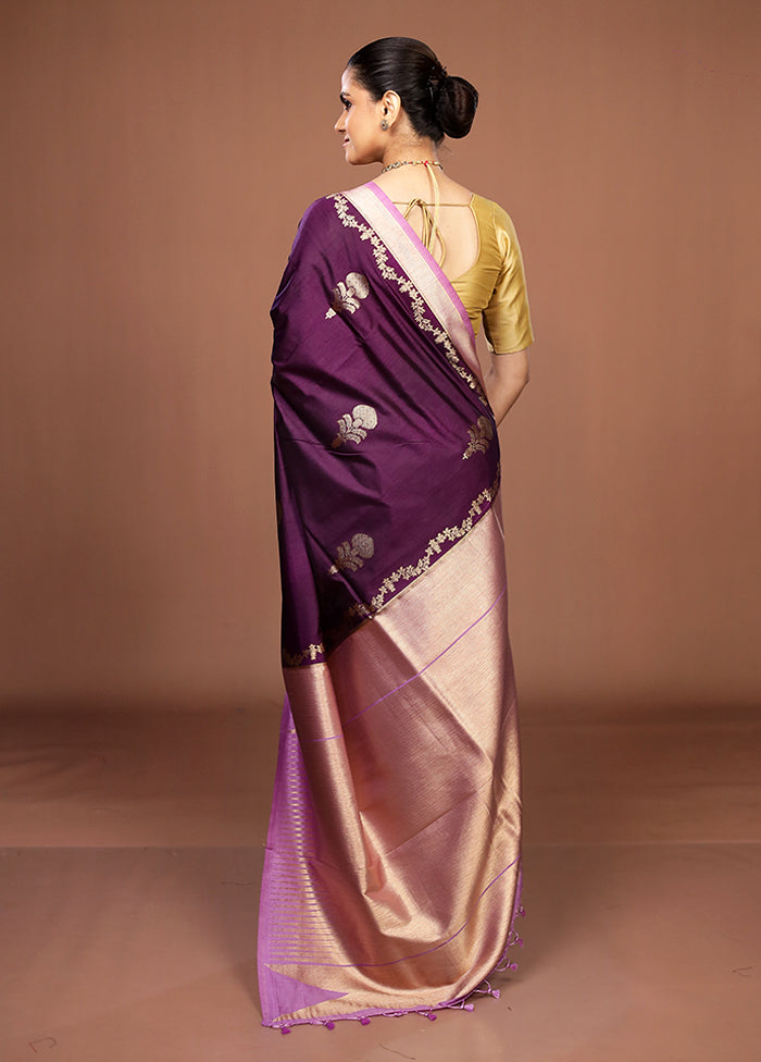 Purple Dupion Silk Saree With Blouse Piece