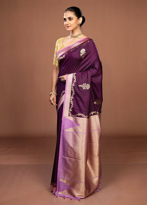 Purple Dupion Silk Saree With Blouse Piece