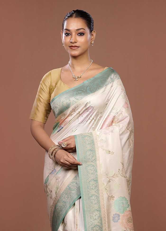 Cream Dupion Silk Saree With Blouse Piece