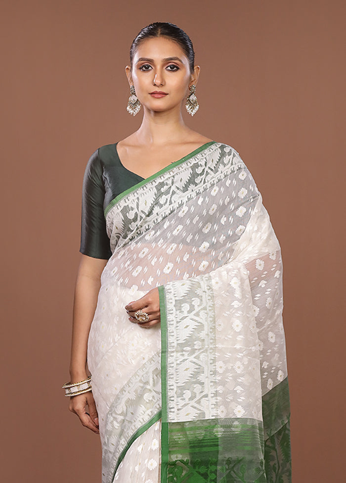 Cream Jamdani Cotton Saree Without Blouse Piece