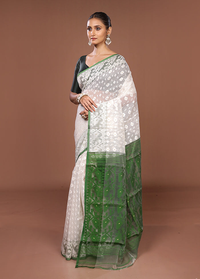 Cream Jamdani Cotton Saree Without Blouse Piece