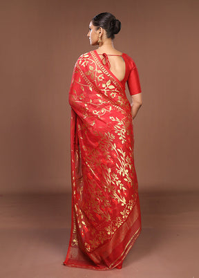 Red Jamdani Cotton Saree Without Blouse Piece