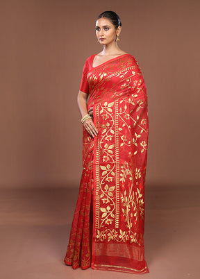Red Jamdani Cotton Saree Without Blouse Piece