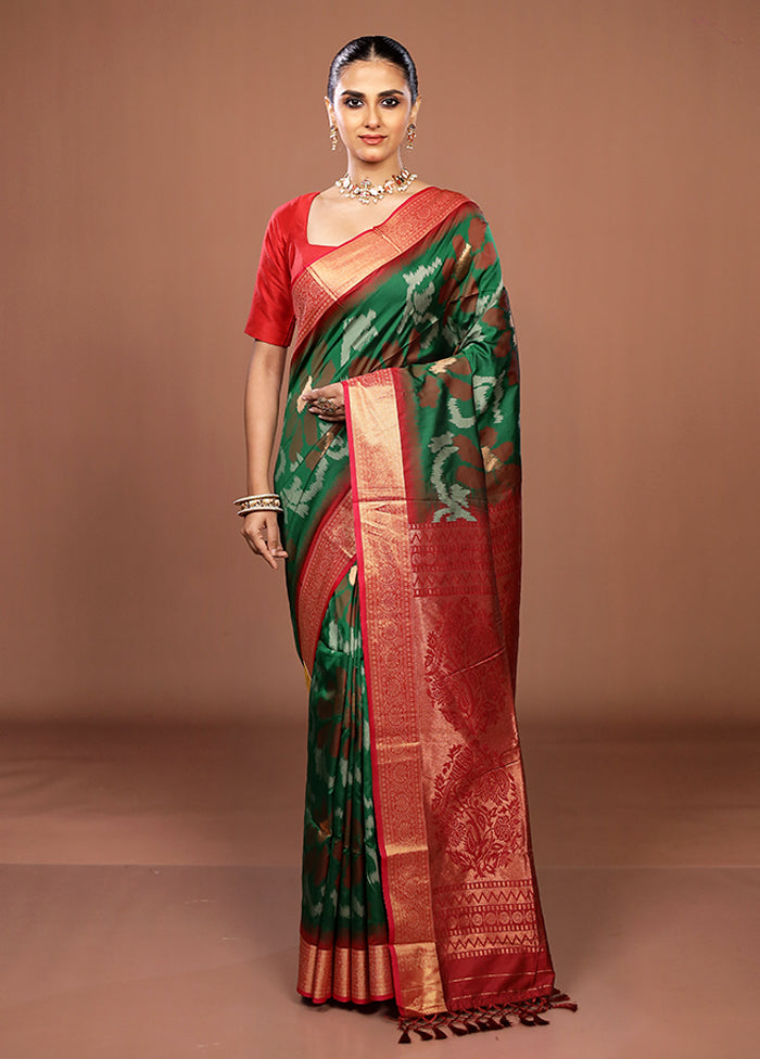 Green Dupion Silk Saree With Blouse Piece