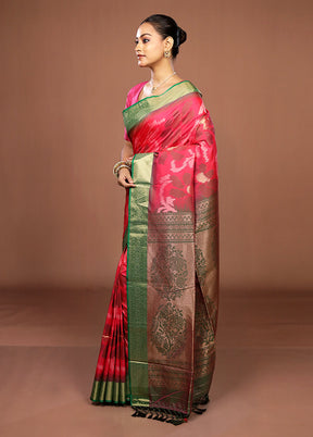 Green Dupion Silk Saree With Blouse Piece
