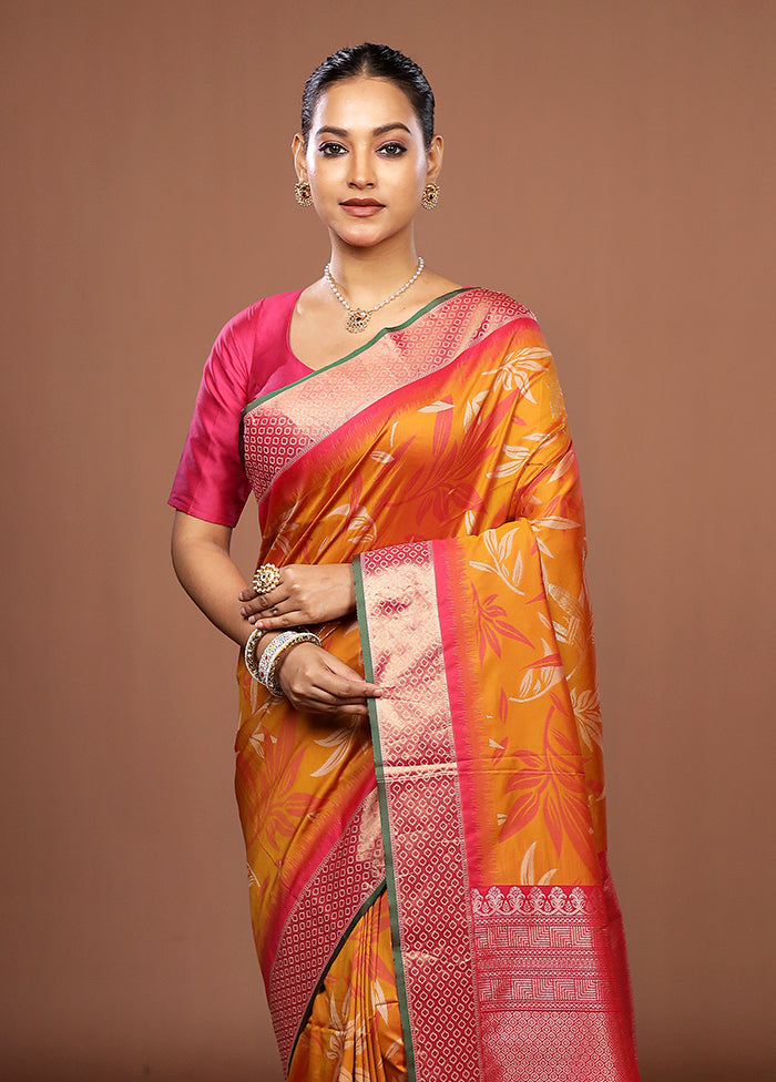 Orange Dupion Silk Saree With Blouse Piece