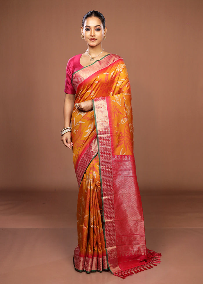 Orange Dupion Silk Saree With Blouse Piece