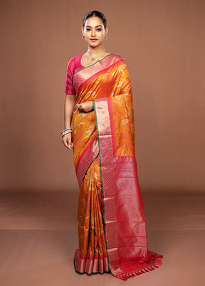 Orange Dupion Silk Saree With Blouse Piece