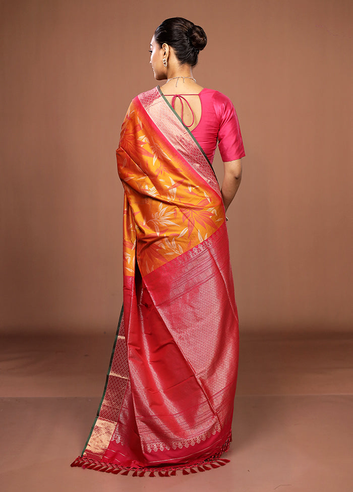 Orange Dupion Silk Saree With Blouse Piece