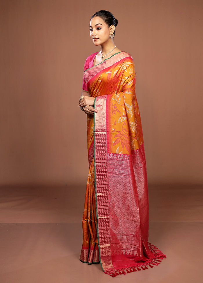 Orange Dupion Silk Saree With Blouse Piece