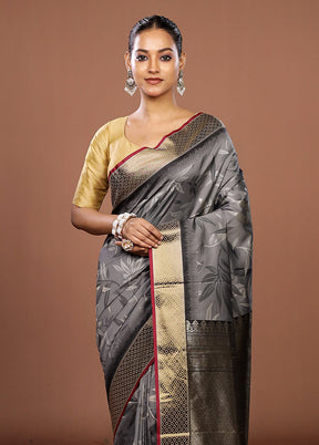Grey Dupion Silk Saree With Blouse Piece