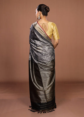 Grey Dupion Silk Saree With Blouse Piece