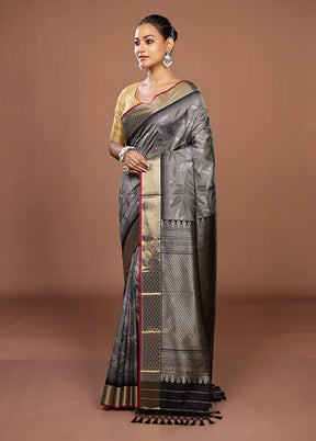 Grey Dupion Silk Saree With Blouse Piece