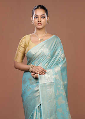 Green Dupion Silk Saree With Blouse Piece