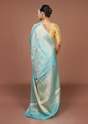 Blue Dupion Silk Saree With Blouse Piece