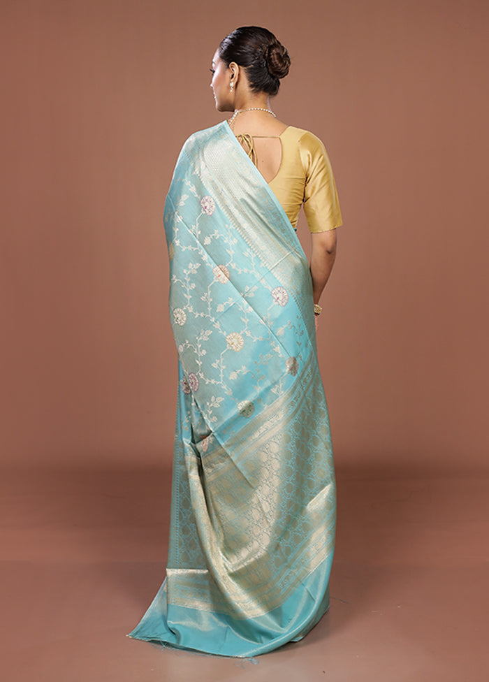 Blue Dupion Silk Saree With Blouse Piece