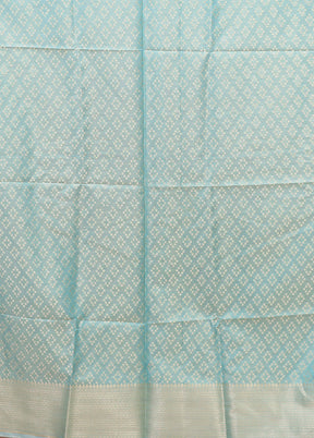 Blue Dupion Silk Saree With Blouse Piece