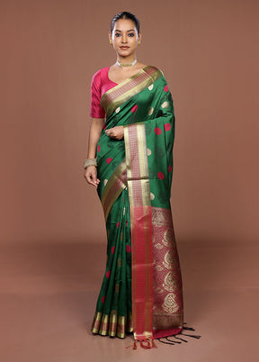 Green Kanjivaram Silk Saree With Blouse Piece