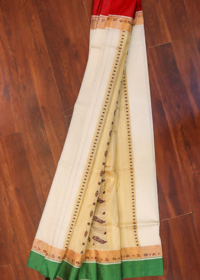 White Garad Pure Silk Saree Without Blouse Piece