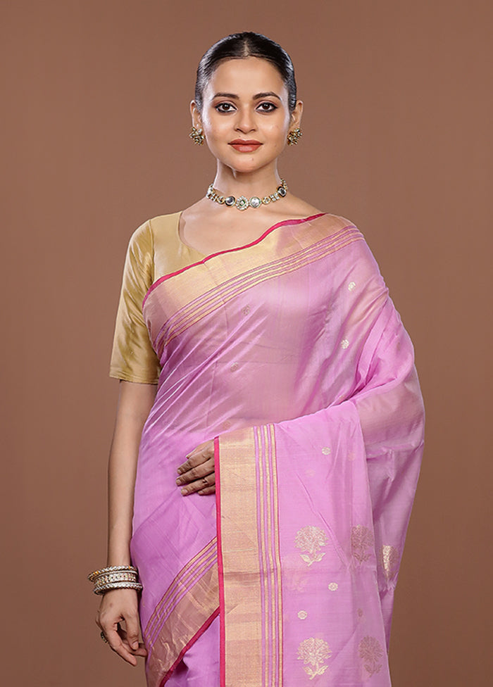 Purple Chanderi Silk Saree With Blouse Piece