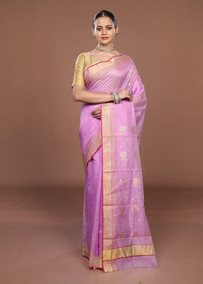 Purple Chanderi Silk Saree With Blouse Piece