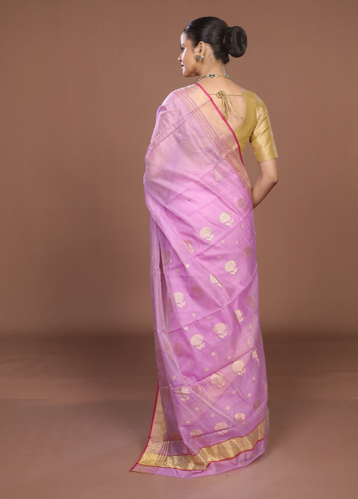 Purple Chanderi Silk Saree With Blouse Piece