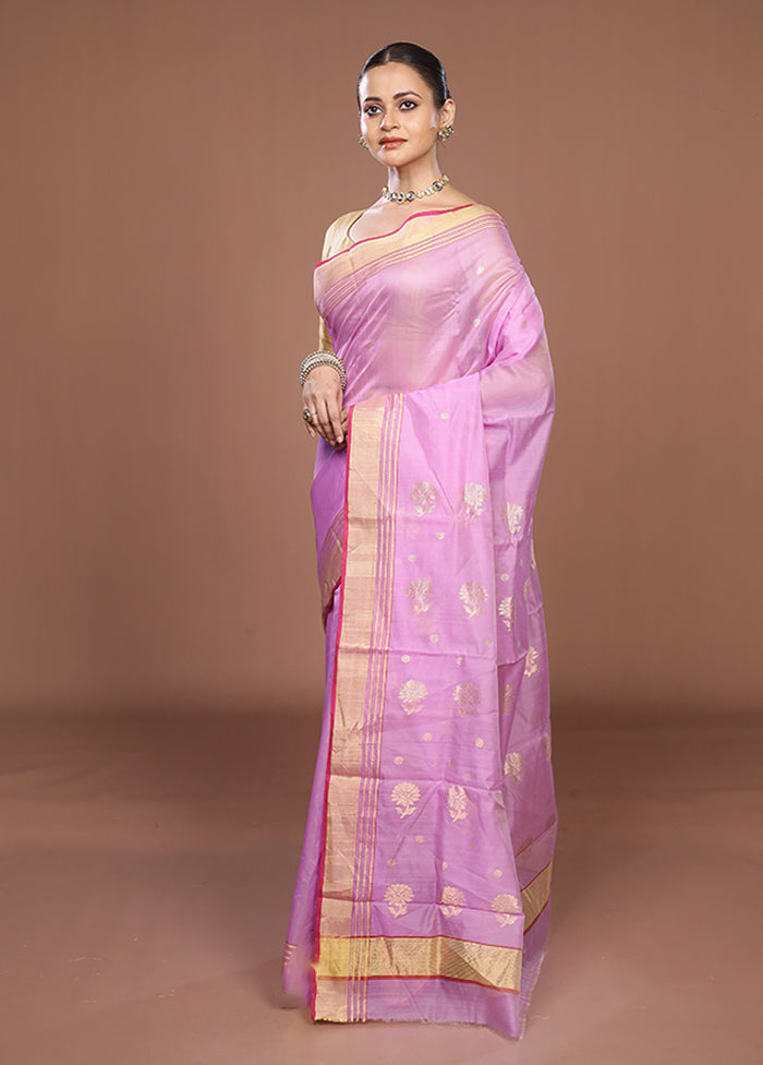 Purple Chanderi Silk Saree With Blouse Piece