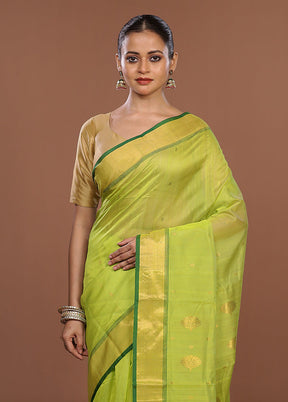 Green Chanderi Silk Saree With Blouse Piece