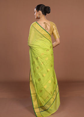 Green Chanderi Silk Saree With Blouse Piece