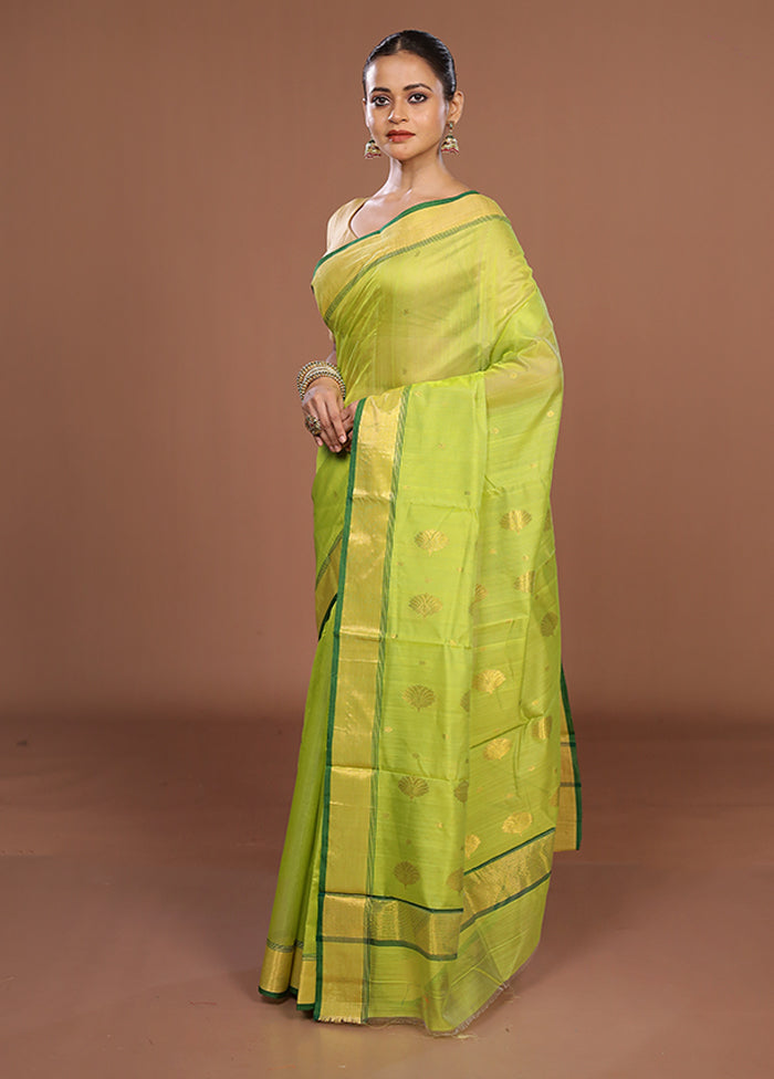 Green Chanderi Silk Saree With Blouse Piece