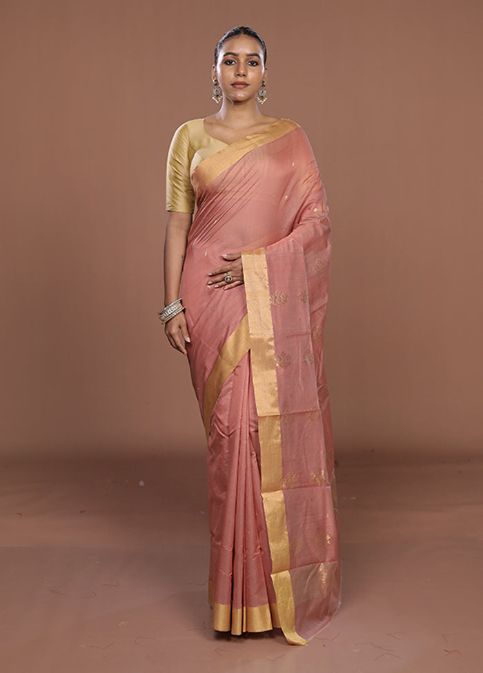 Pink Chanderi Silk Saree With Blouse Piece