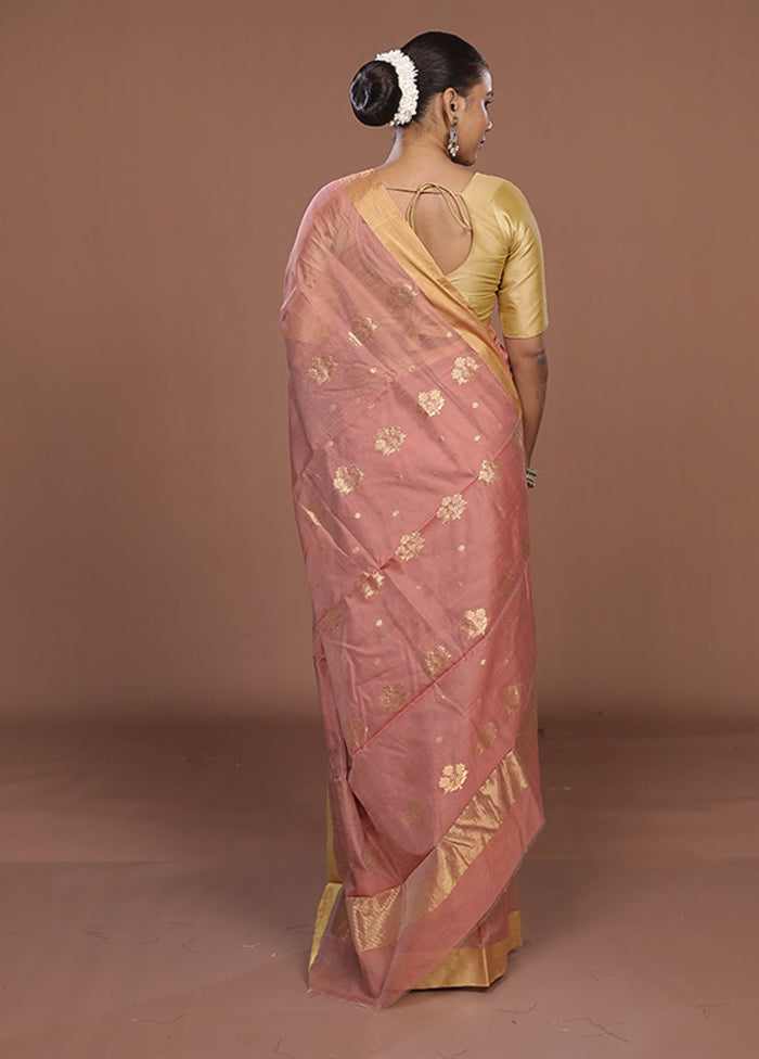 Pink Chanderi Silk Saree With Blouse Piece
