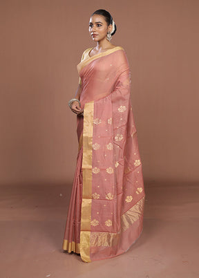 Pink Chanderi Silk Saree With Blouse Piece