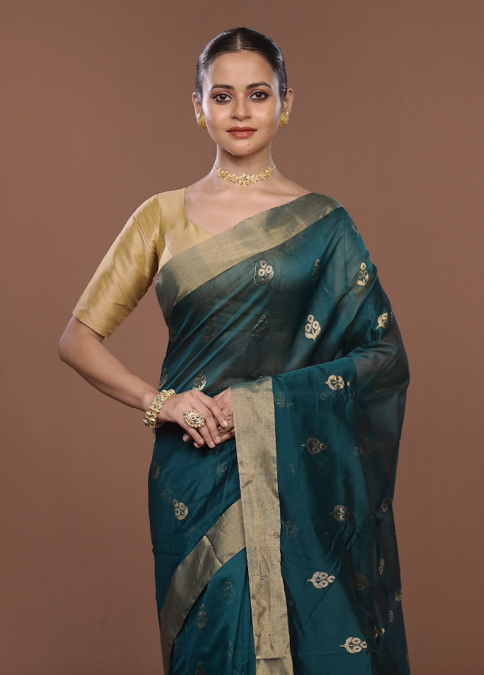 Green Handloom Chanderi Pure Silk Saree With Blouse Piece