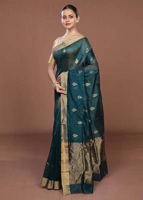 Green Handloom Chanderi Pure Silk Saree With Blouse Piece