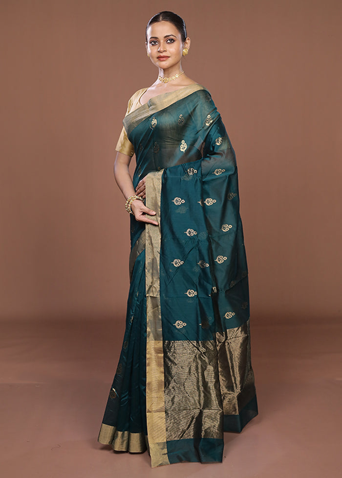 Green Handloom Chanderi Pure Silk Saree With Blouse Piece
