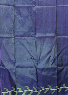 Blue Printed Pure Silk Saree Without Blouse Piece