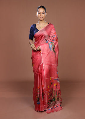 Pink Printed Pure Silk Saree Without Blouse Piece