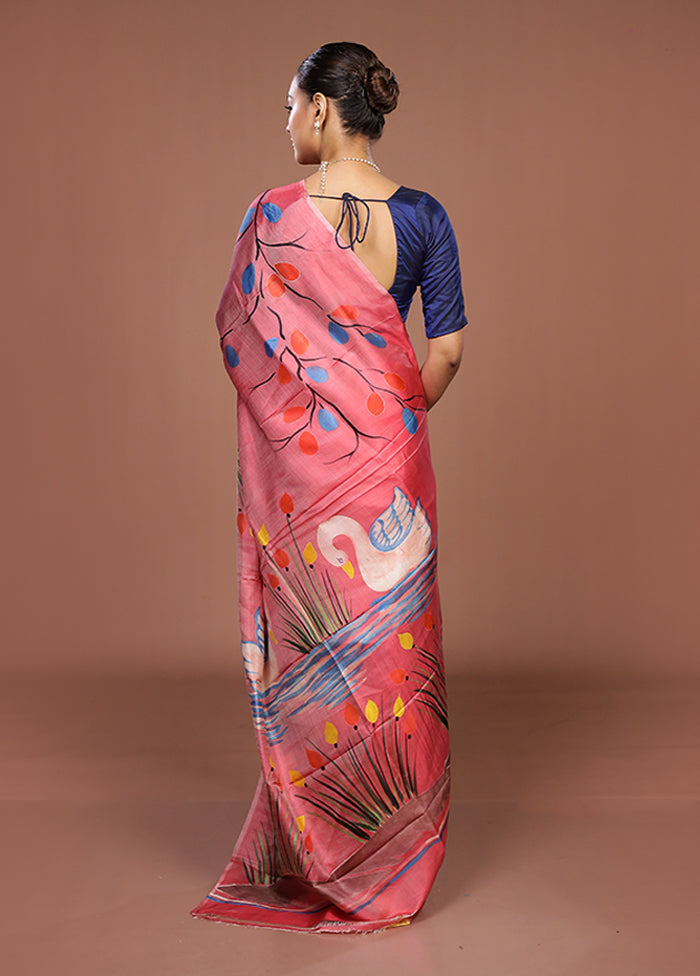 Pink Printed Pure Silk Saree Without Blouse Piece